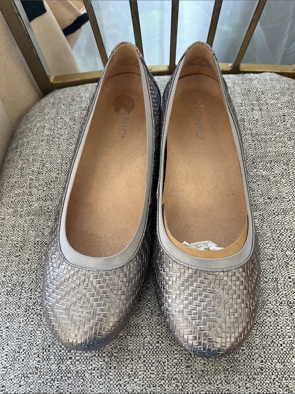 Vionic Metallic silverWoven Ballet Flats